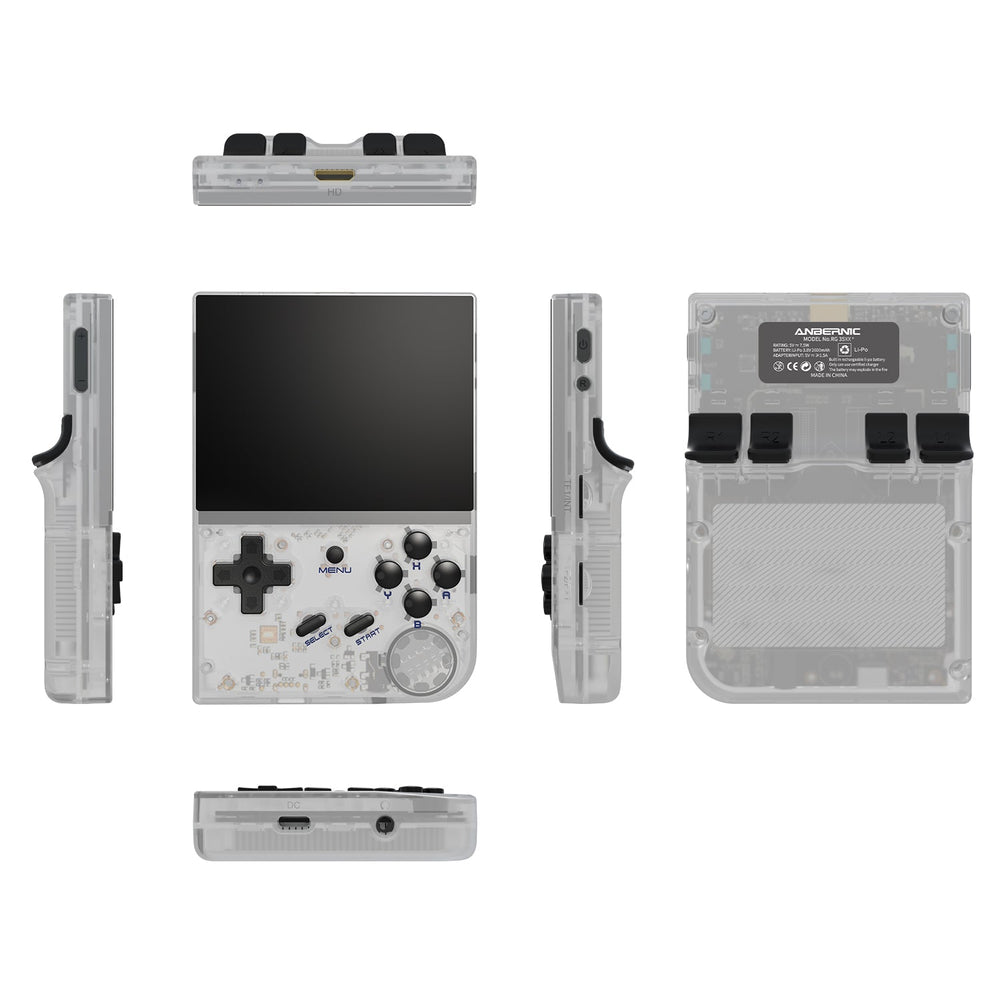 Anbernic RG35XX handheld retro game console transparant wit