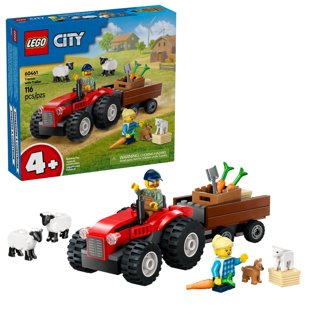 Red Farm Tractor With Trailer & Sheep #60461