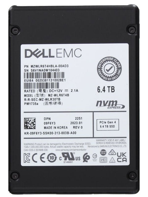 Samsung PM1735a 6.4TB 2.5 inch U.2 PCIe NVMe SSD MZ-WLR6T4B