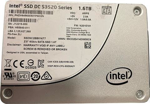 SSDSC2BB016T7K S3520 1.6TB 2.5" SSD